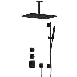 Hotbath Gal IBS40BL High Flow inbouwdouche met plafondbuis, glijstang en 27x40cm hoofddouche zwart mat