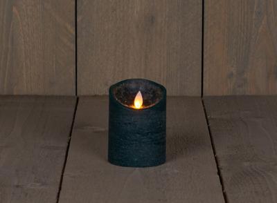 B.o.t. kaars wax rustiek bewegende vlam 7.5x10cm antiek groen 3xaaa/timer - Annas collection