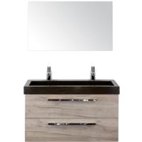 Seville Badmeubelset 100 cm - Craft Oak - Wastafel Lucca 2 Kraangaten met Spiegel