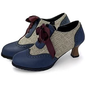 Dames Hoge hakken Oxfords Bullock Shoes Grote maten Vintage schoenen Feest Dagelijks Kleine hak Ronde Teen Elegant Casual minimalisme Suède Effen Kleur Kleurenblok Donkerrood Zwart Groen miniinthebox