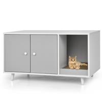 Kattenhuisje Verborgen Katten Toiletruimte met Tussenschot Kattenhuisje met Dubbele Deuren Decoratief Kattenhuisje Grijs