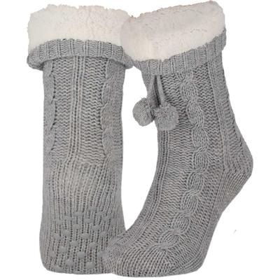 Apollo Huissloffen - dames - gebreid - slofsokken - lichtgrijs - one size maat 36/41 - fleece