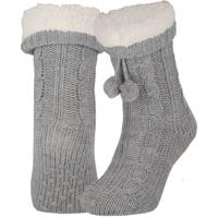 Apollo Huissloffen - dames - gebreid - slofsokken - lichtgrijs - one size maat 36/41 - fleece Apollo Huissloffen - dames - gebreid - slofsokken - lichtgrijs - one size maat 36/41 - fleece