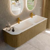 Badmeubel Mondiaz Kurve | 145 cm cm | Meubelkleur Dusk | Wastafelkleur Talc | Solid surface | Dubbel / Rechts spoelbak | 2 kraangaten