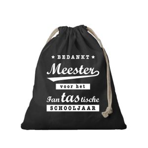 1x Katoenen tasje/ cadeautasje bedankt meester zwart 25 x 30 cm   -