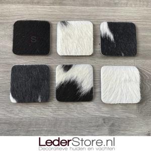 Koeienhuid onderzetters zwart wit 10x10cm