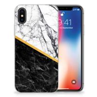 Apple iPhone X | Xs | TPU | Siliconen hoesje | Marmer Wit Zwart - Origineel Cadeau Man