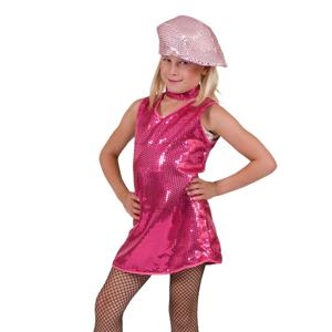 Carnaval verkleed jurkje met pailletten voor meisjes - roze glitters - Feestkleding