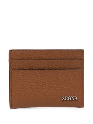 Zegna porte-cartes en cuir à plaque logo - Marron