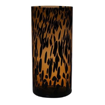 Hakbijl Glass bloemen cilinder vaas - Fantasy glas - D14 x H40 cm - zwart/bruin