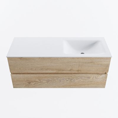 MONDIAZ VICA 120cm badmeubel onderkast Washed Oak 2 lades. Wastafel CLOUD rechts 1 kraangat, kleur Talc.