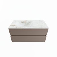 MONDIAZ VICA-DLUX 100cm badmeubel onderkast Smoke 2 lades. Inbouw wastafel CLOUD links 1 kraangat, kleur Frappe.