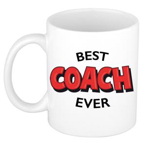 Cadeau koffie/thee mok voor coach/trainer - rood - trotse coach - keramiek - 300 ml