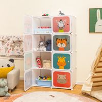 Kledingkast voor Kinderen Babykledingkast met 8 Vakken & Hanggedeelte Leuke Cartoon Ladekast voor Kinderkamer Slaapkamer Wit