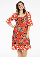 Yoek Jurk wijde hals MIX PRINT | Rood | Maat 54/56