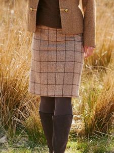 Khaki Geometric Vintage A-Line Skirt
