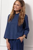 Studio Anneloes Diana Herringbone Top 13108 T-shirt Lange Mouw 6502 Ink Blue