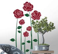 Bloemen muursticker rode rozen - thumbnail