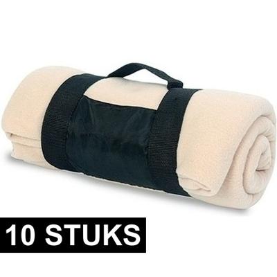 Fleece Deken - 10x - plaid met afneembaar handvat - beige - 160 x 130 cm - warme bank dekentje
