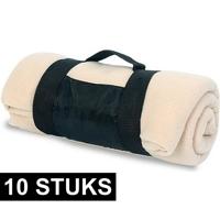 Fleece Deken - 10x - plaid met afneembaar handvat - beige - 160 x 130 cm - warme bank dekentje