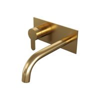 Brauer Gold Edition Wastafelmengkraan inbouw - gebogen uitloop rechts - hendel plat smal - afdekplaat - model D2 PVD - geborsteld goud 5-GG-083-B4