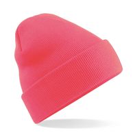 Basic dames/heren beanie wintermuts 100% soft Acryl in kleur fluor roze One size  -