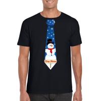 Foute kersttrui t-shirt - met sneeuwpop stropdas - zwart - voor heren