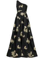 Marchesa Notte robe asymétrique à fleurs brodées - Noir