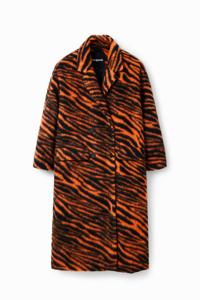 Lange wollen jas tijgerprint - ORANGE - M