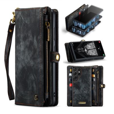 Caseme - Samsung Galaxy S23 Ultra - Vintage 2 in 1 portemonnee hoes - Zwart