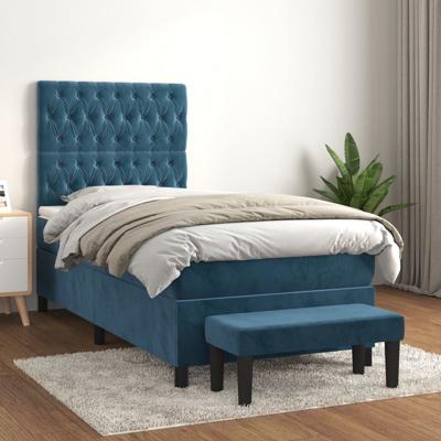 Boxspring met matras fluweel donkerblauw 100x200 cm