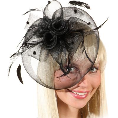 Carnaval verkleed Mini hoedje - dames - zwarte rozen op kam - haarstukje - nette lady Carnaval verkleed Mini hoedje - dames - zwarte rozen op kam - haarstukje - nette lady