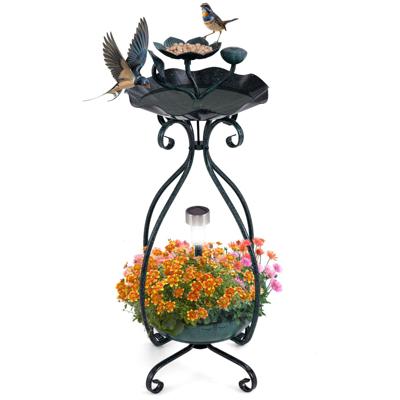 Vogelbad met Zonnepaneel Vogelvoederautomaat Bloempot met Decoratieve Lotus en Bladeren Groen