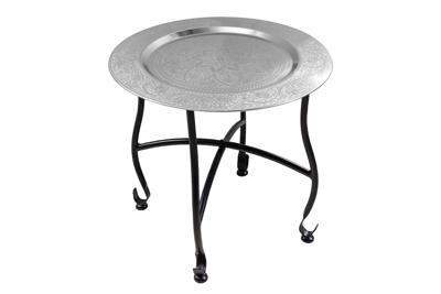 Side table MARRAKESCH 40cm silver hammer stroke design afneembaar blad - 44354