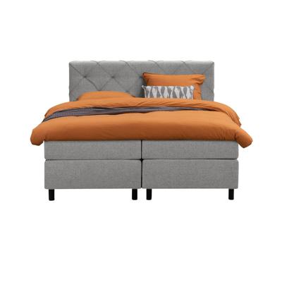 Leen Bakker - Boxspring Liv Geruit - Licht - 160x200 Cm - Ronde Poot - Stof - Grijs