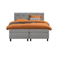 Leen Bakker - Boxspring Liv Geruit - Licht - 160x200 Cm - Ronde Poot - Stof - Grijs