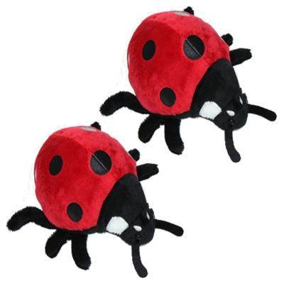 Pluche lieveheersbeestje knuffel - Set van 2x stuks - rood/zwart - 15 cm - Insecten dieren knuffels