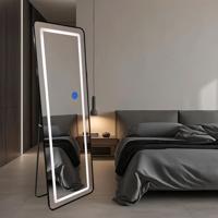 LoXa Passpiegel Ilumina Zwart - 160x50 cm - LED Verlichting - Touch Bediening - Staand & Hangend - Aluminium Frame - HD Glas