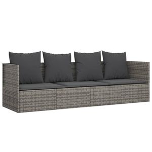 The Living Store Loungebed - Grijs - Poly rattan - 203 x 58 x 56 cm - Verstelbaar - Inclusief kussens