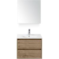 Dante Badmeubelset 60 cm - Natuur Eiken - Keramische Wastafel Wit Enjoy met Spiegelkast