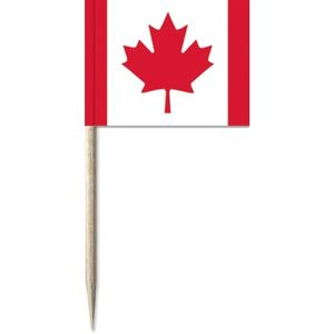 50x Vlaggetjes prikkers Canada 8 cm hout/papier   -