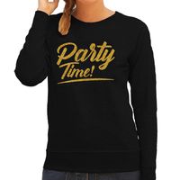 Party time goud tekst sweater zwart dames - Glitter en Glamour goud party kleding trui - thumbnail