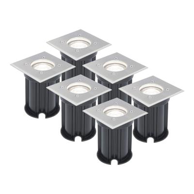 Set van 6 LED Grondspots vierkant buiten - Dimbaar - GU10 - 6500K daglicht wit - 4 Watt 345 Lumen - Tuinspot - Oprit - RVS - IP64 Waterdicht Set van 6 LED Grondspots vierkant buiten - Dimbaar - GU10 - 6500K daglicht wit - 4 Watt 345 Lumen - Tuinspot - Oprit - RVS - IP64 Waterdicht