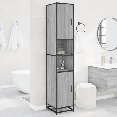Badkamerkast 35x37,5x188,5 cm hout en metaal grijs sonoma eiken
