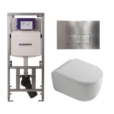 QeramiQ Dely Swirl Toiletset - 36.3x51.7cm - Geberit UP320 inbouwreservoir - met Burda frame - 35mm zitting - steel bedieningsplaat - rechthoekige knoppen - wit glans 0701131/SW706195/SW1000767/SW1026256