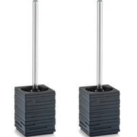 2x Toiletborstels zwart leisteen look 38,5 cm