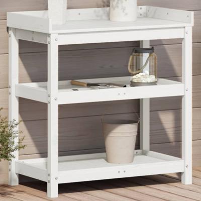 VidaXL Oppottafel met schappen 82,5x45x86,5 cm massief grenenhout wit