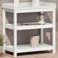 VidaXL Oppottafel met schappen 82,5x45x86,5 cm massief grenenhout wit