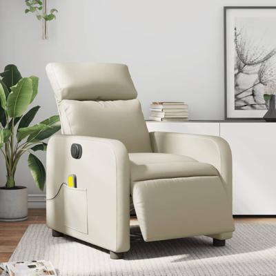 Massagestoel verstelbaar elektrisch kunstleer crèmekleurig