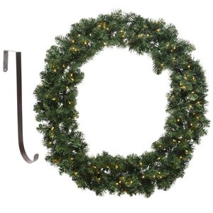 Kerstkrans groen met verlichting 60 cm kunststof incl. deurhanger